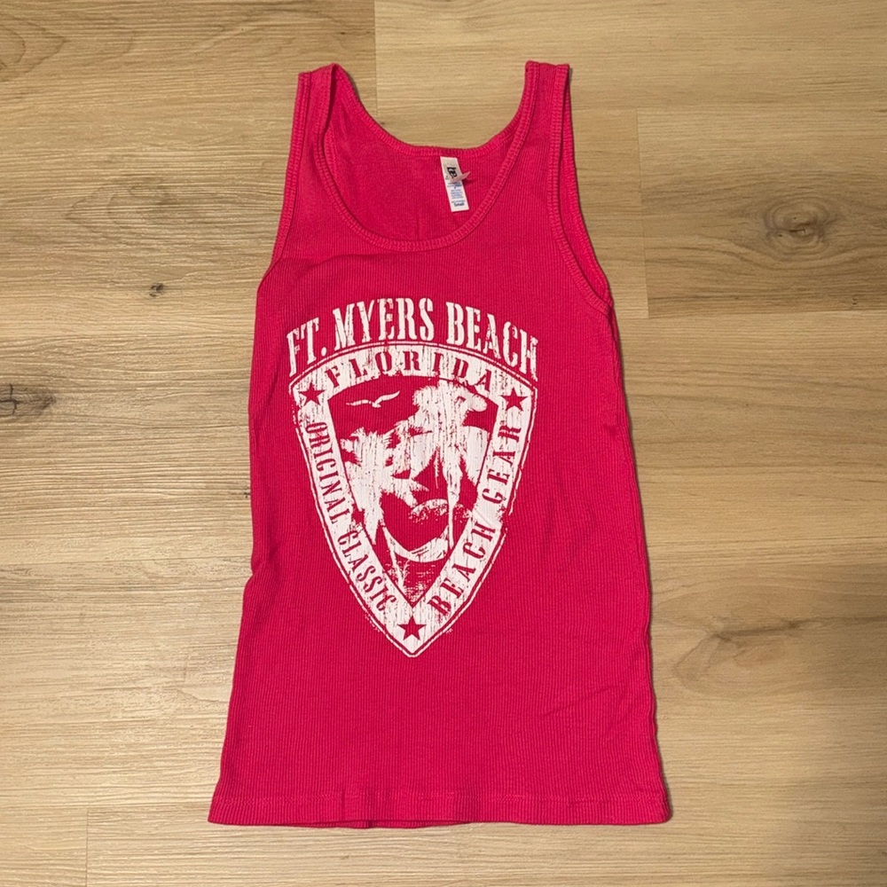 FT. Meters Florida Beach Pink Ribbed Tank Top Small Bella